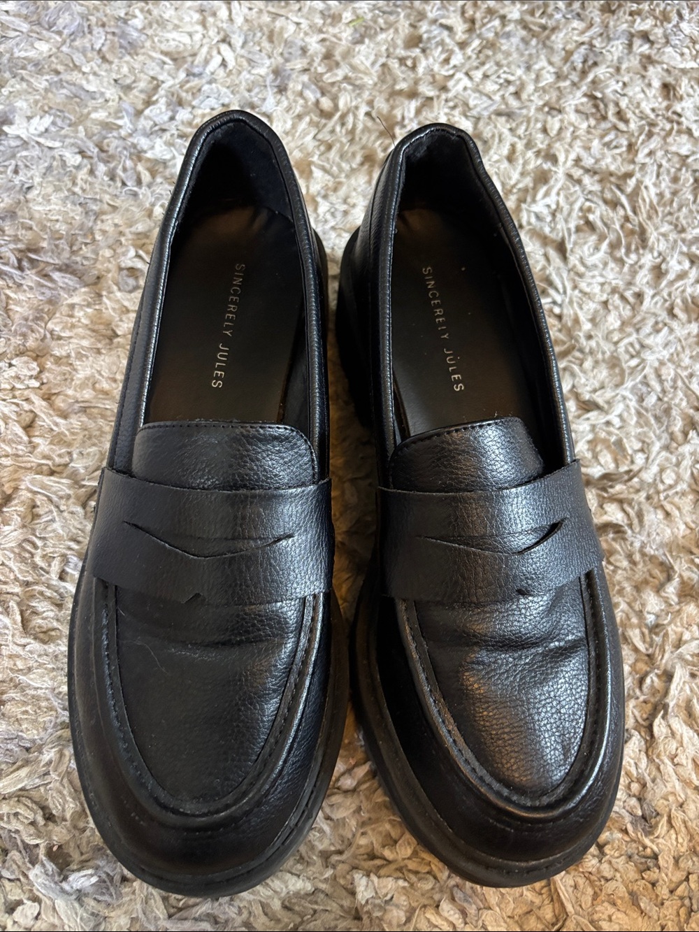 Sincerly Jules Black Leather Penny Loafers for Men